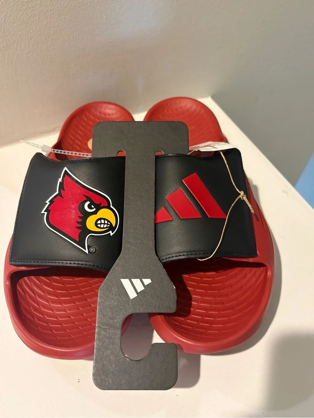 Adidas Black and Red Louisville Cardinal Slide Sandals NEW